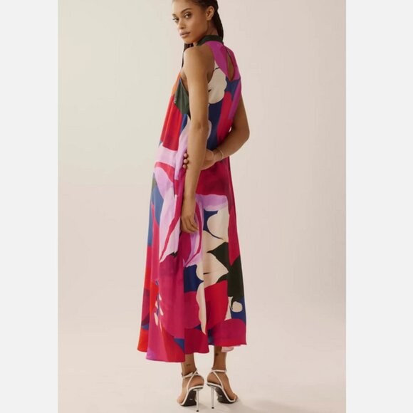 Farm Rio Anthropologie Halter Maxi Dress Floral Watercolor Size L NWT Large - Picture 5 of 5